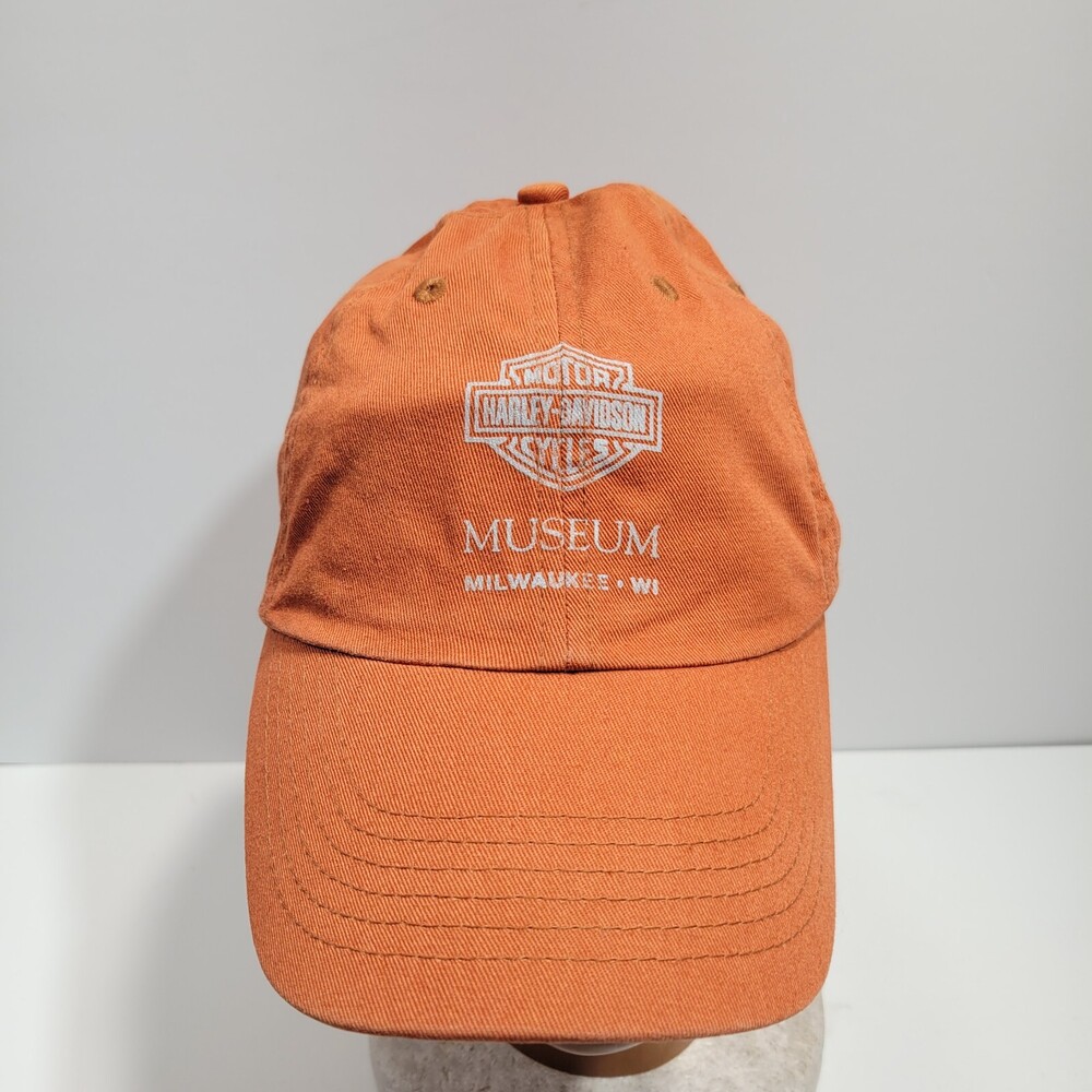 Museum Harley-Davidson Baseball Hat Cap Mens Orange Canvas Adjustable Strapback
